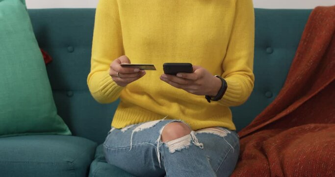 Caucasian woman doing online shopping