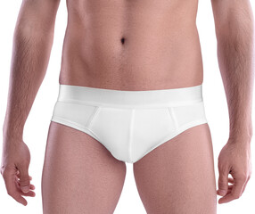 White panties mockup, png, on guy, front, panties isolated on background.