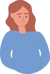 Ashamed confused sad person with embarrassed shy face expression, feeling awkward, uncomfortable, shame, worried, bashful, uncertain emotion. Guilty sorry. Vector illustration isolated