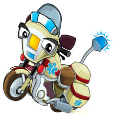 cartoon scene with funny looking ambulance motorcycle illustration for children
