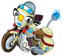 cartoon scene with funny looking ambulance motorcycle illustration for children
