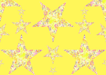 水彩風アブストラクト　星　黄色背景