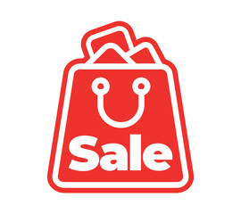 Illustration in the form of a large red shopping bag with the inscription SALE. Sticker for door, showcase, wall, car