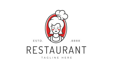 Fototapeta premium Mom's Cooking Logo Design. Mother Chef Kitchen Icon Vector