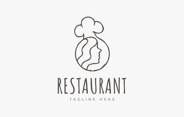 Woman Cooking Logo Design. Mom food Kitchen Icon Vector