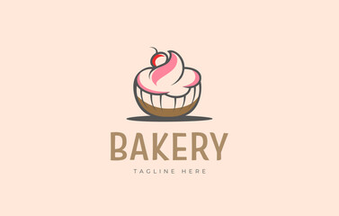 Cupcake Sweet Cake Bakery Cherry Cake Logo Template
