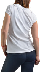 Obraz premium PNG. White t-shirt mockup on girl, woman isolated on transparent background