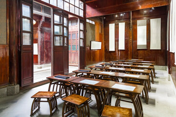 Indoor Chinese classical teaching class in Huangyuan Ridge, Jiangxi province