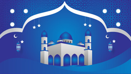 Fototapeta na wymiar Elegant Islamic White and blue Luxury Islamic Ornamental Background with mosque