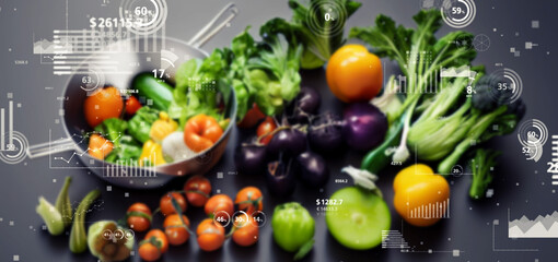 食品とデータイメージ　栄養学　フードロス