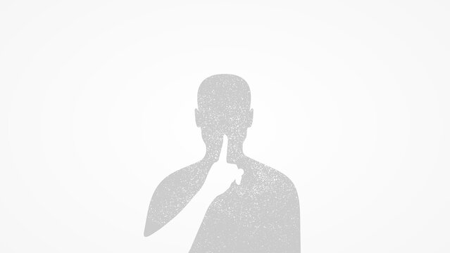 silhouette of a guy doing keep silent gesture black and white background 