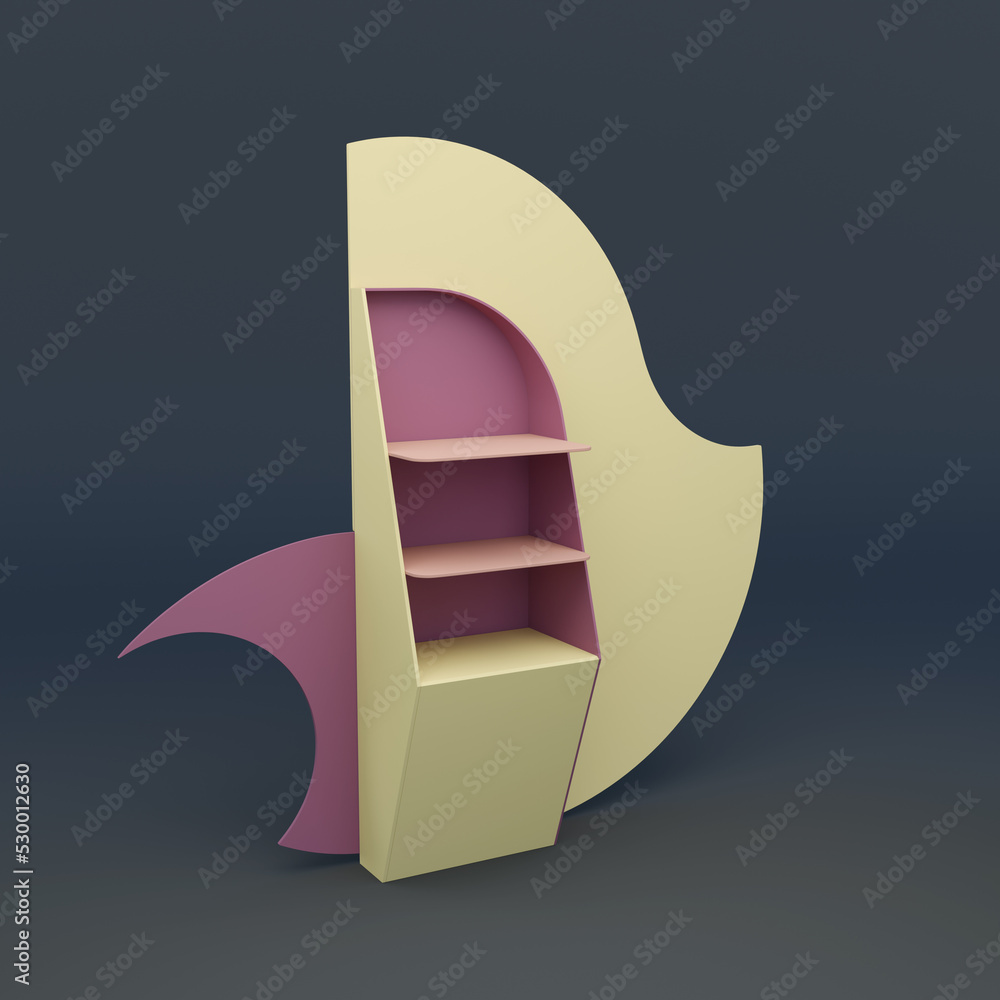 Aufkleber pos floor stand display, blank empty advertisement stand mock up, 3d rendering