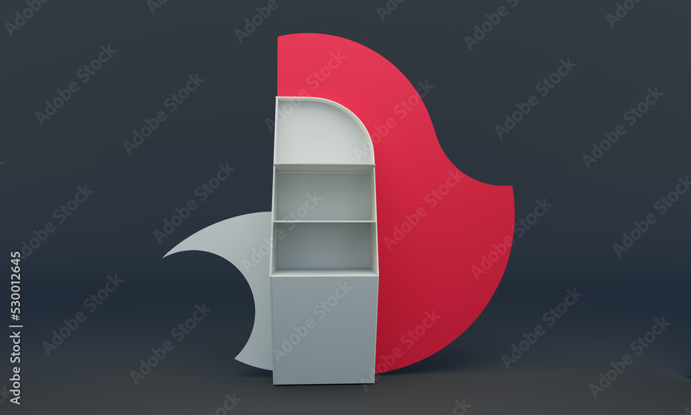 Aufkleber red pos floor stand display, blank empty advertisement stand mock up, 3d rendering