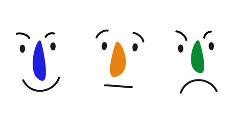 Emotions. Positive, neutral, negative. Vector abstract illustration of three face isolated on white background.