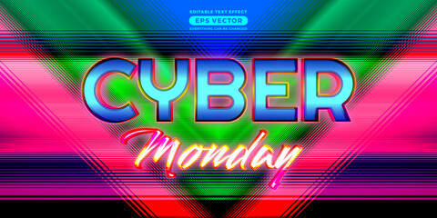 Cyber monday editable text effect retro style with vibrant theme concept for trendy flyer, poster and banner template promotion
