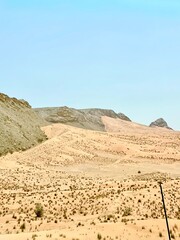 desert sand dunes on top of the mountings with blue sky 