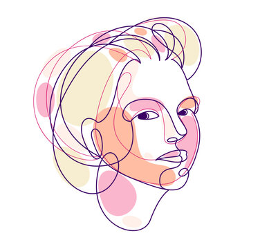 recommend clip art: Woman beauty face vector linear illustration, delicate line art of attractive girl portrait, abstract feminine drawing minimal style isolated.