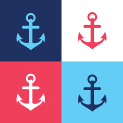 Anchor icons set. Nautical symbol vector illustration. Simple anchor collection flat style - stock vector.