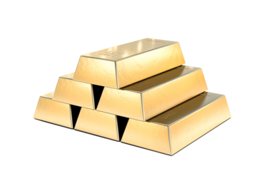 Stack of gold bars, financial and reserve of value concept on transparent background.