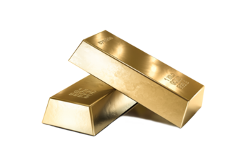 two gold bars, financial and reserve of value concept on transparent background.