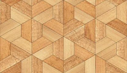 Light brown parquet floor seamless texture with trapeze pattern. Seamless wooden background.