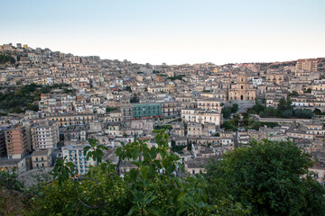 Fototapeta na wymiar Panoramic view of the city of Modica in Sicily, Italy. For its masterpieces the city is one of the most significant examples of late Baroque architecture.