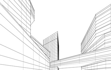 abstract architecture drawing 3d illustration