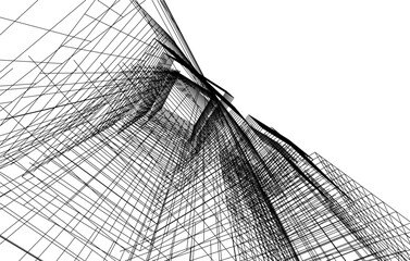 abstract architecture drawing 3d illustration