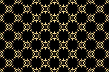 Flower geometric pattern. Seamless vector background. Gold and black ornament. Ornament for fabric, wallpaper, packaging. Decorative print