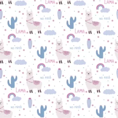 Fotobehang Eenhoorns seamless pattern with alpaca 