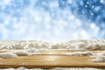 Desk of free space and winter time. 