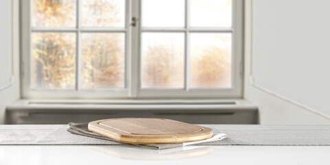 Desk of free space and kitchen place 