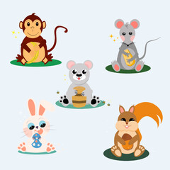 Obraz na płótnie Canvas set of cute animals with favorite treats