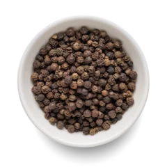 Muurstickers Black pepper in white bowl isolated on white. Top view. © Kuzmick