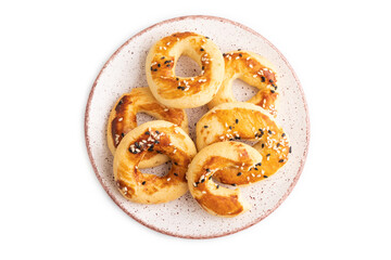 Homemade asian salted cookies isolated on white, top view.