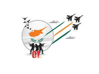 Celebrating Independence day of Cyprus, October 01, Saluting soldier and army are in action, Ari forces showing air show in the sky, A national holiday observed by The Republic of Cyprus on 1960