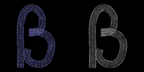 Letter B made of blue hologram on black background with clipping mask, 3d rendering