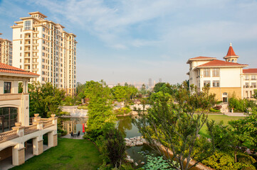 Fototapeta na wymiar Chinese living quarters, residential buildings.