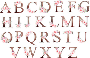 Watercolor Illustration set of  vintage alphabet with flowers © Stella