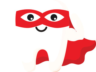 Funny cute smiling super hero tooth.White tooth. Clean healthy strong teeth, dentist