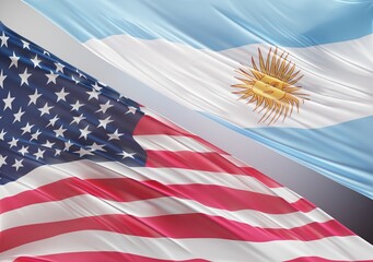 Obraz premium Abstract United States Flag, next to Argentina Flag 3D Render(3D Artwork)