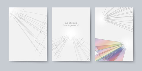 Black and white poster or brochure in elemental geometry style. Abstract architecture background.