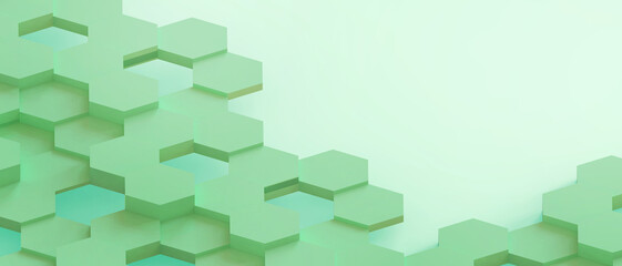 Abstract Background. Creative idea Hexagonal shapes with the concept of developing data connections on green. coordination, copy space, software, banner, website -3d Rendering