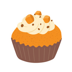 Cartoon Cupcake icon isolated on white background. Pumpkin pie or muffin hand drawn vector illustration