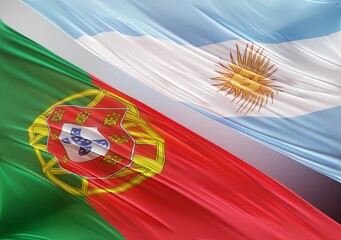 Abstract Portugal Flag, next to Argentina Flag 3D Render(3D Artwork)
