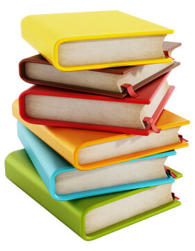 Multi-colored book stack on transparent background.