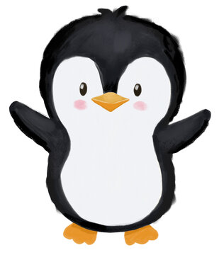Hand drawn illustration of cute little baby penguin 