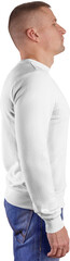 Fototapeta premium White sweatshirt mockup on a sporty man in jeans, png, stylish pullover, isolated.