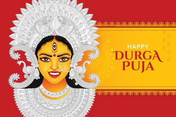 Face of Goddess Durga, Shubh Navratri festival, Happy Dussehra and Durga Puja