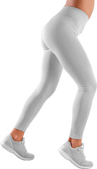 Mockup of fashionable white leggings on a sporty body, beautiful legs in pantaloons, isolated.